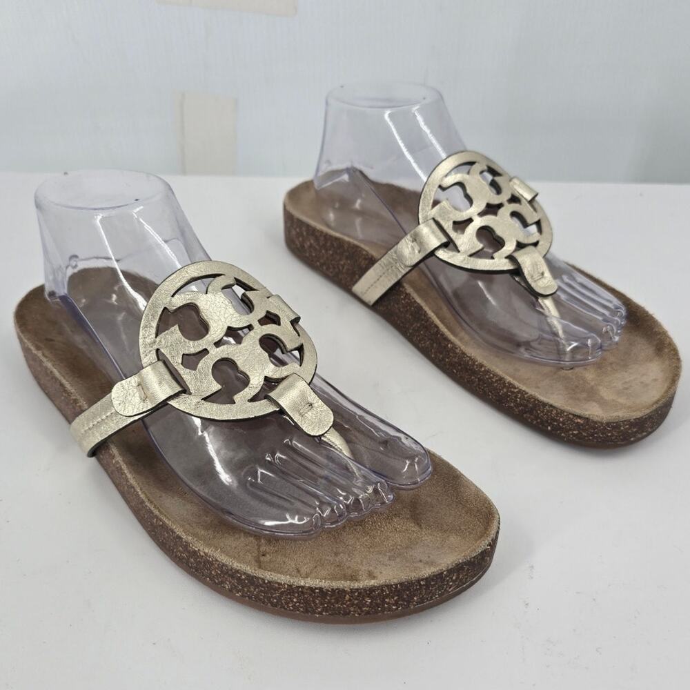 Tory Burch Miller Cloud Cork Sandals Spark Gold Suede Footbed Size 9.5